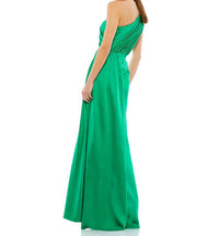 Mac Duggal - Gathered One Shoulder Satin Faux Wrap Gown
