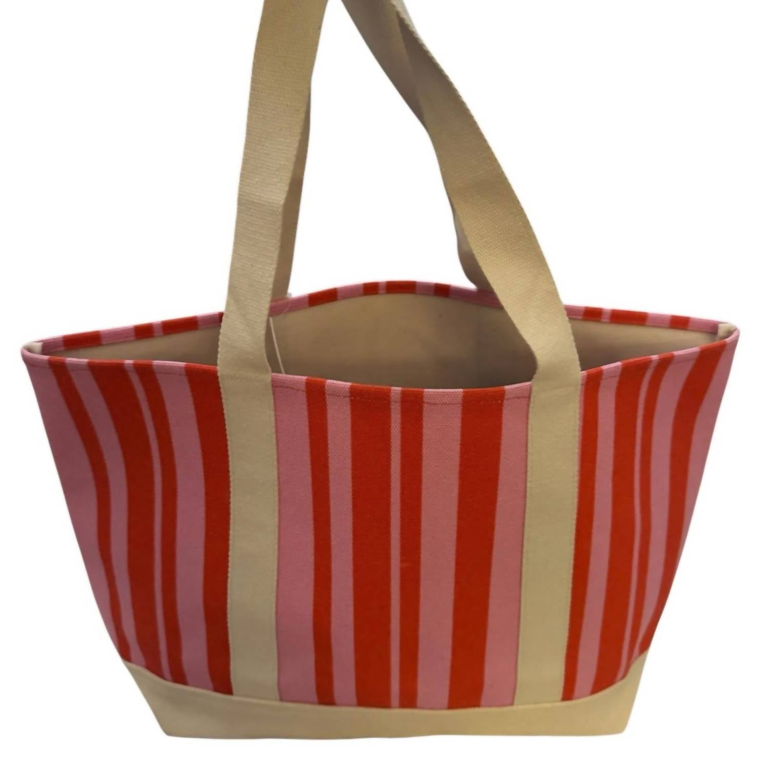 AQUA Women's Striped Tote Bag in red and pink - women's bag - detail view