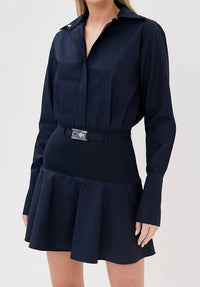 Brandon Maxwell Irene Button Up Mini Dress in navy blue - women's dress - detail view