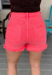 RISEN Ada Asymmetrical Distressed Shorts in coral pink - women's shorts - view 4
