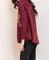 Entro - Embroidered Floral Eyelet Lace Blouse