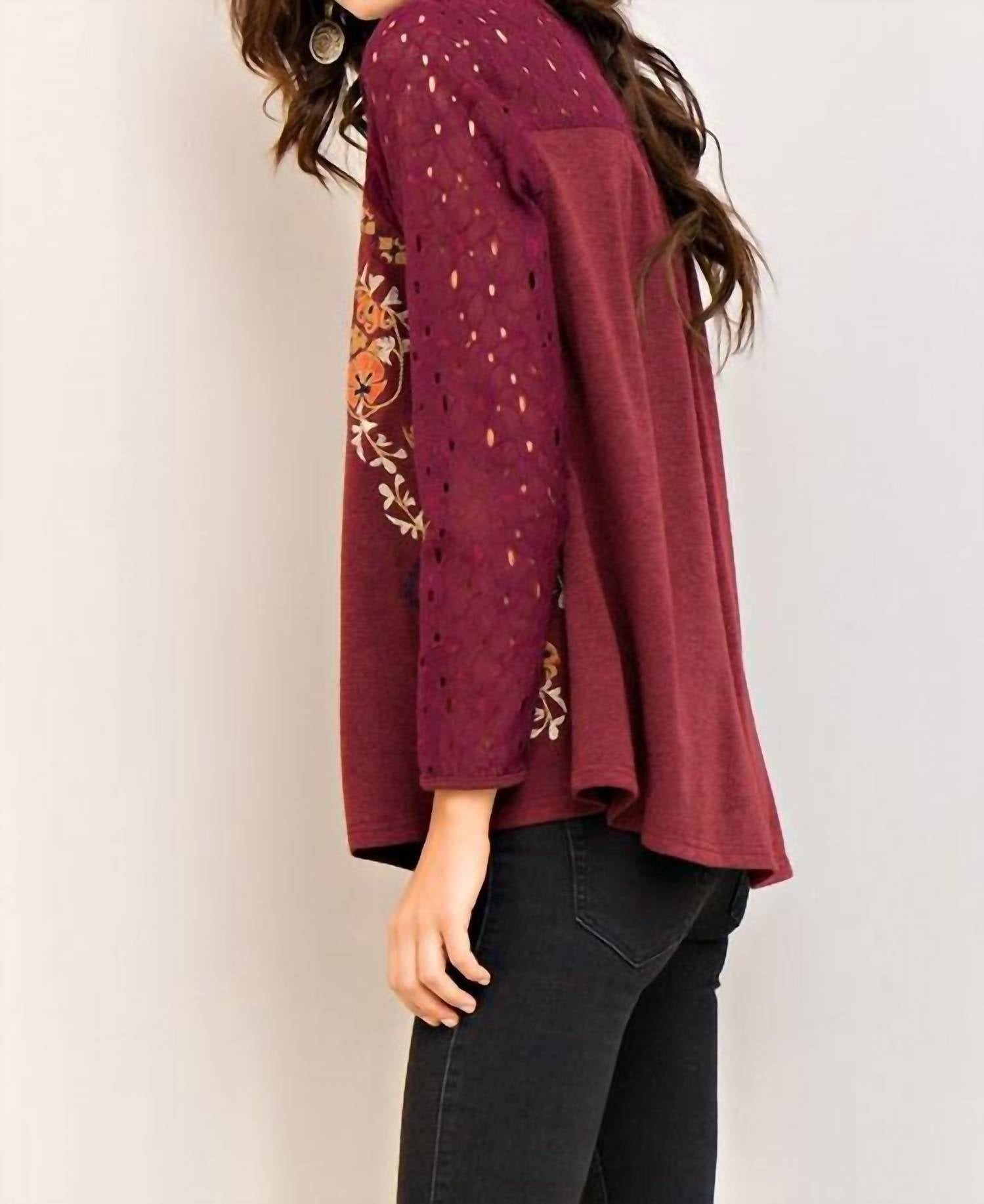 Entro - Embroidered Floral Eyelet Lace Blouse