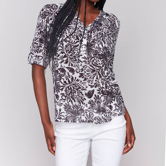 Charlie B - Cotton Gauze Half Button Blouse