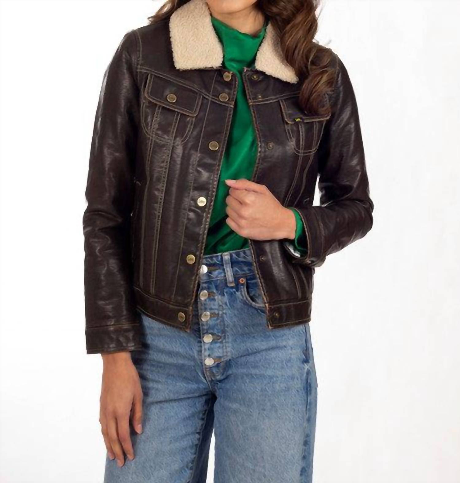 Wrangler - Sherpa-Lined Faux-Leather Jacket