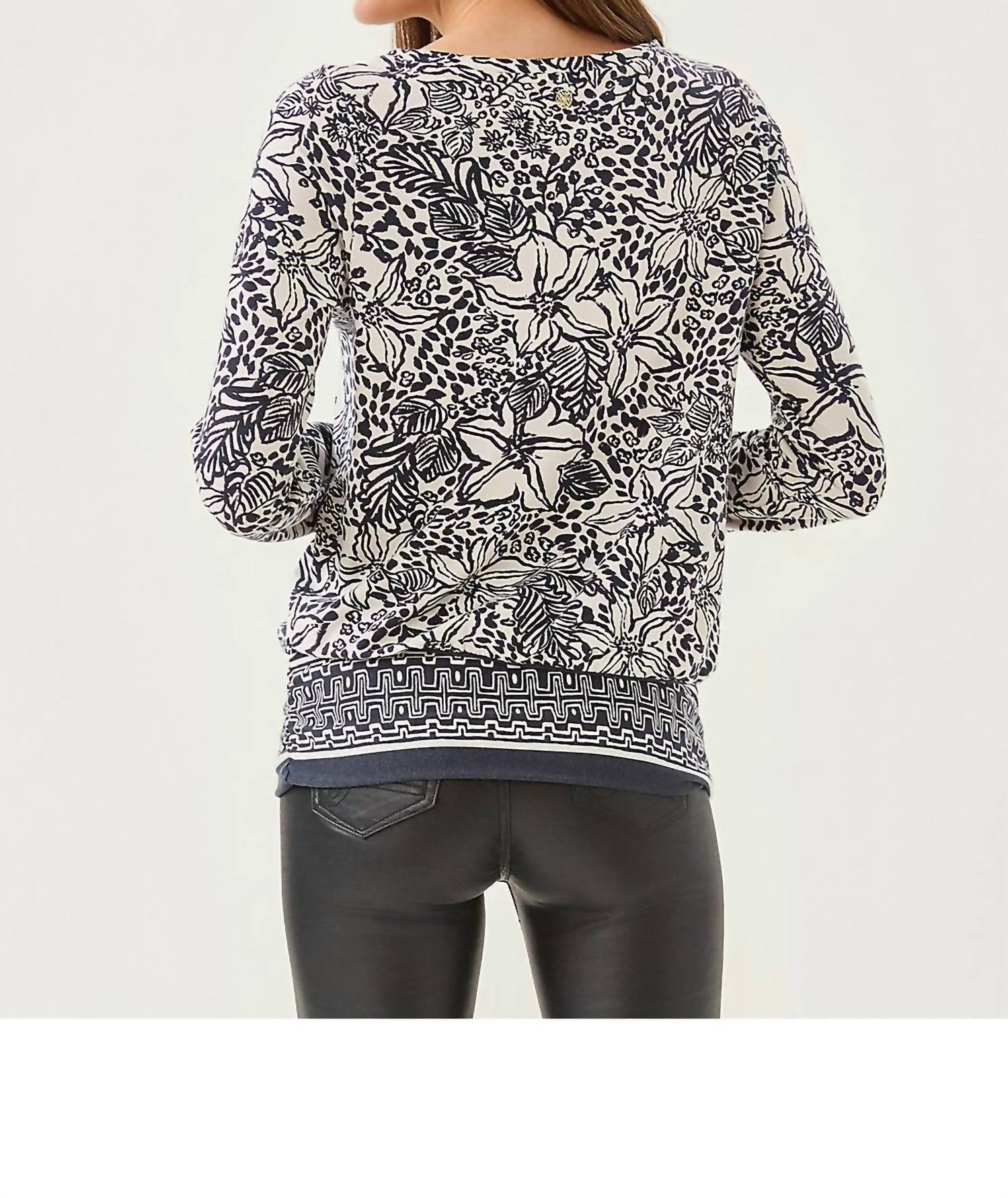 Lilly Pulitzer Tamika Knit Top in onyx lots to spot - women's long sleeve top - detail view