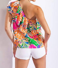 Flying Tomato - One Shoulder Double Ruffle Top