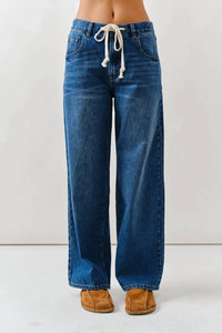 Aaron & Amber - Drawstring Wide Leg Jeans