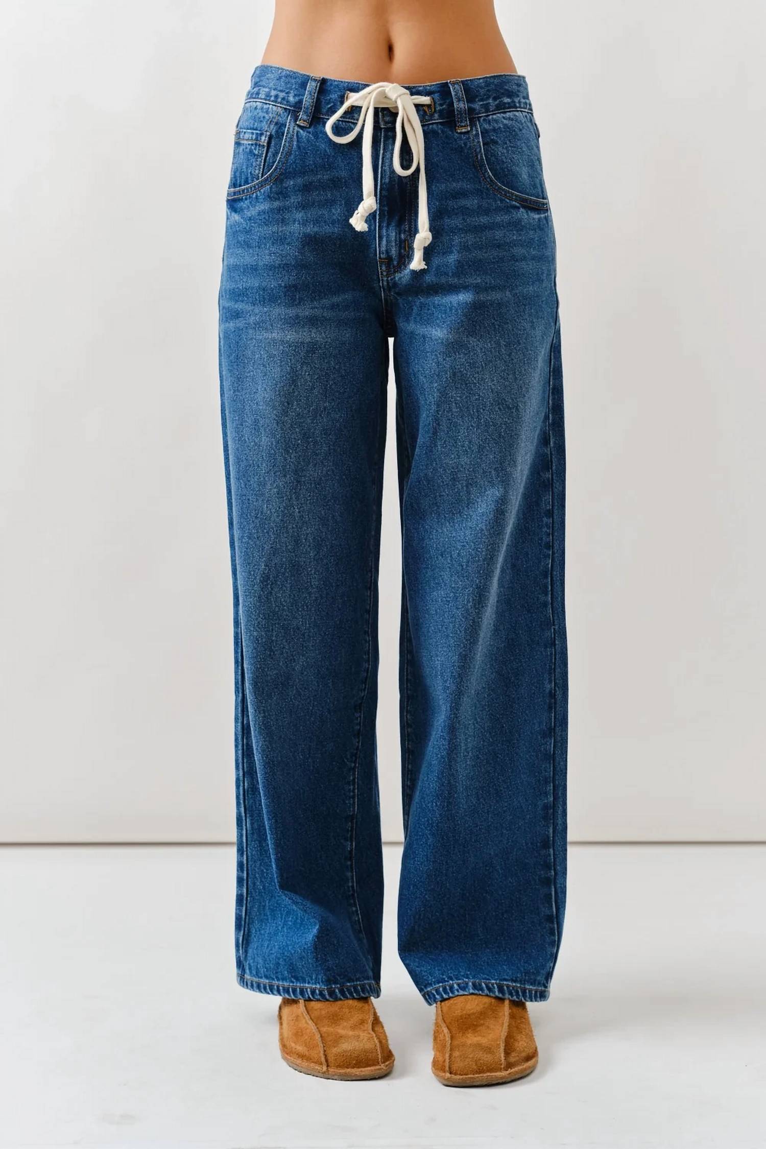 Aaron & Amber - Drawstring Wide Leg Jeans