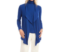 Karen Kane Long Sleeve Ribbed Drape Front Cardigan in indigo - women's cardigan