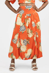 Dress To - Coral Sea Shell Print Bubble Maxi Skirt
