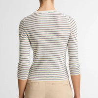 Vince - Striped Cashmere Silk High V-neck Sweater
