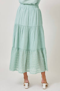 mystree Embroidered Eyelet Tiered Skirt in pale seafoam - women's skirt - alternate view