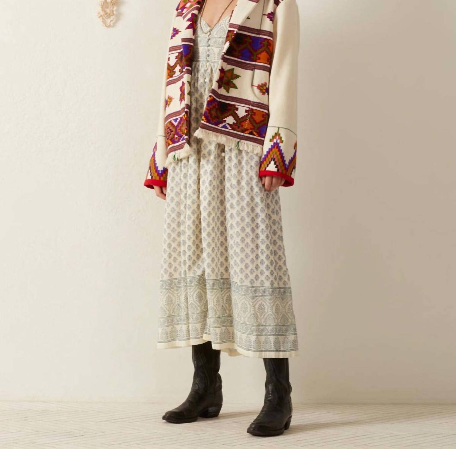 ALIX OF BOHEMIA Pre-loved Western Tiger Eye Blanket Jacket in beige green gold blue - women's jacket