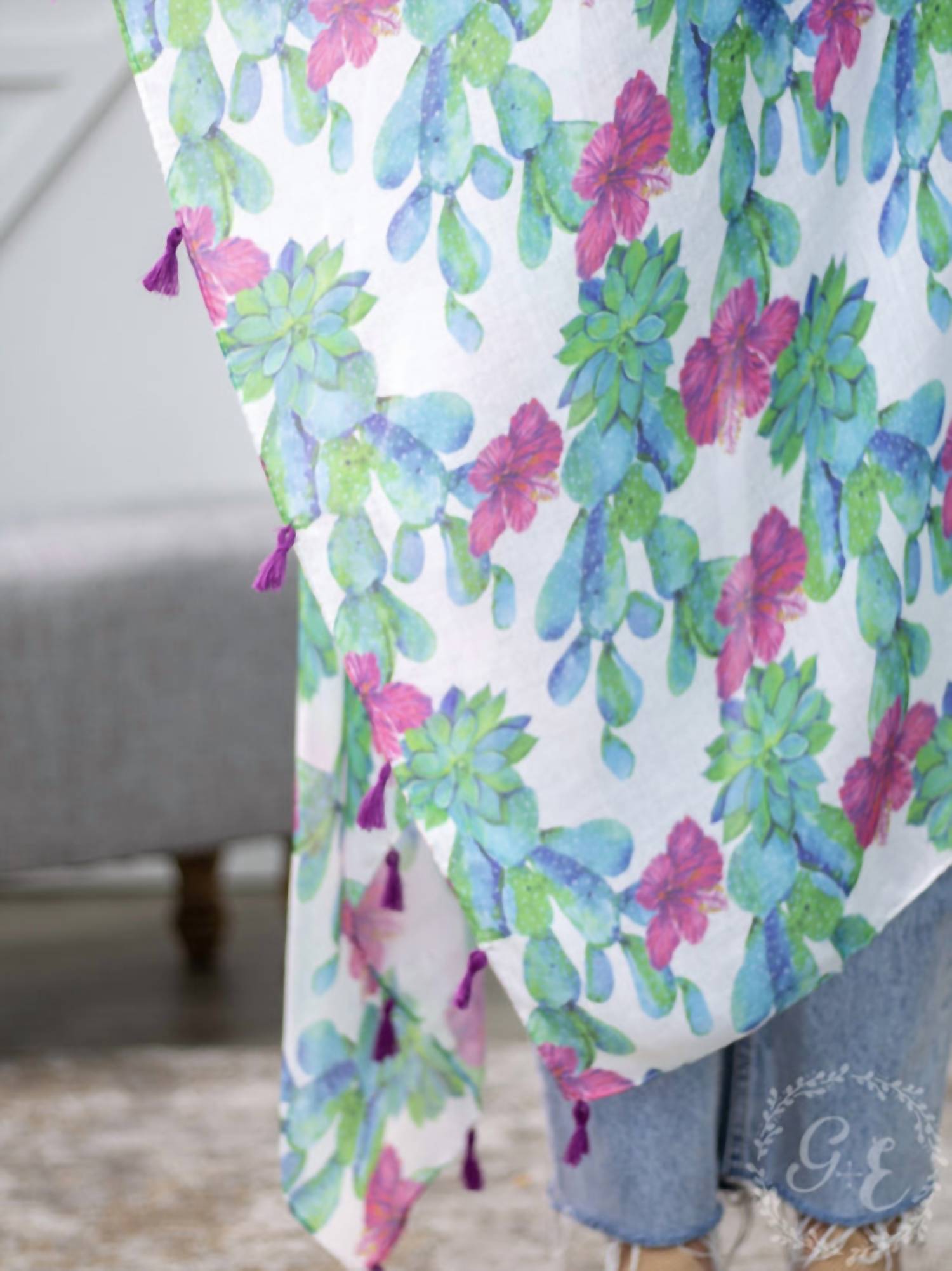 Grace + Emma - Boho Western Floral Cactus Kimono Vest