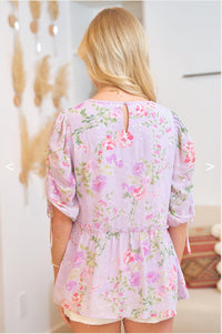 Doe and Rae Sweet Pea Drop Waist Top in pink multi - women's blouse - view 4