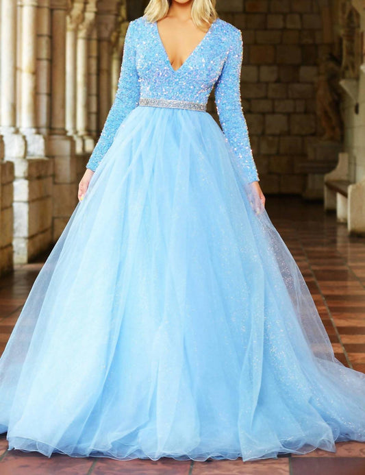 Ava Presley - Velvet Sequin Long Sleeved Ball Gown