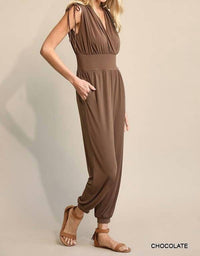 Bns - Ruched Drawstring Detail Jogger Jumpsuit With Pockets