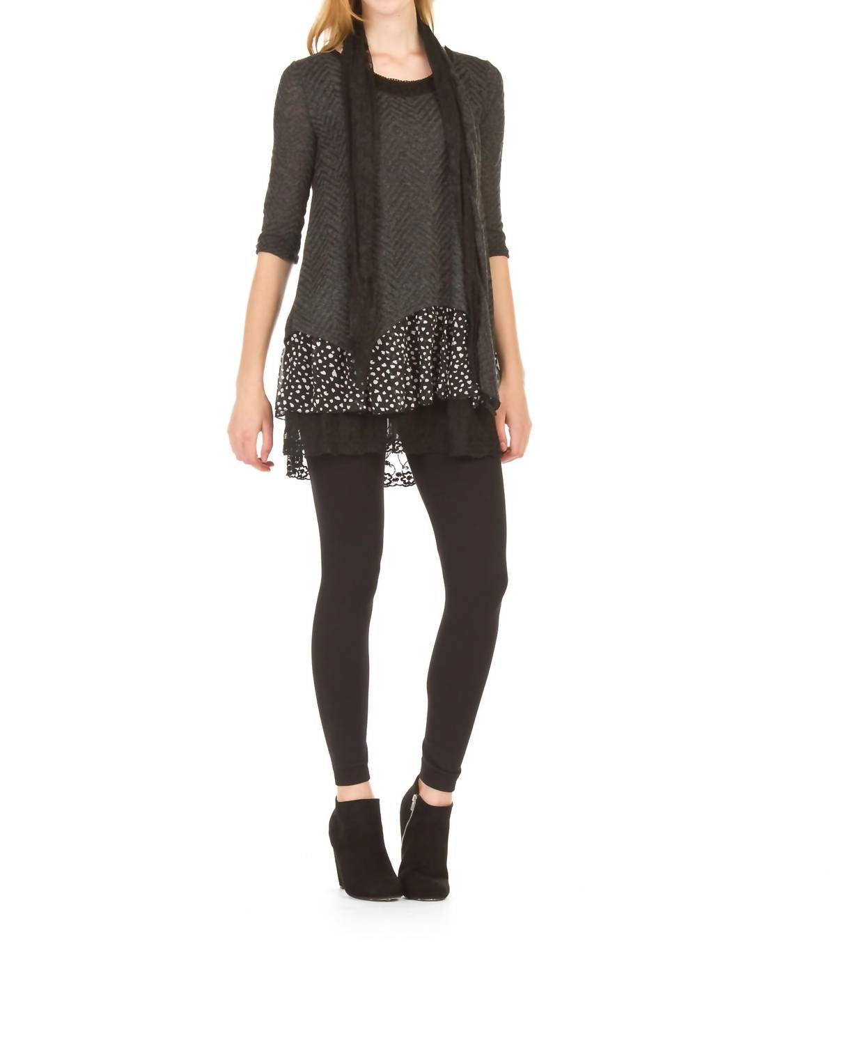 Papillon - Chevron Dress With Multi Layered Hem & Scarf