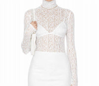 Enza Costa Lace Turtleneck Top in white - women's long sleeve top