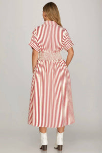 She + Sky - Striped Woven Midi Shirt Dress