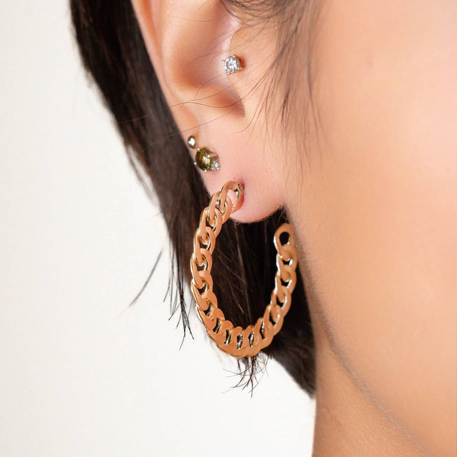 Gold & Honey - Women's Flat Curb Link Hoop Earrings