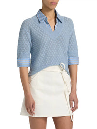 TANYA TAYLOR Esme Pointelle Knit Top in powder blue - women's t-shirt - view 7