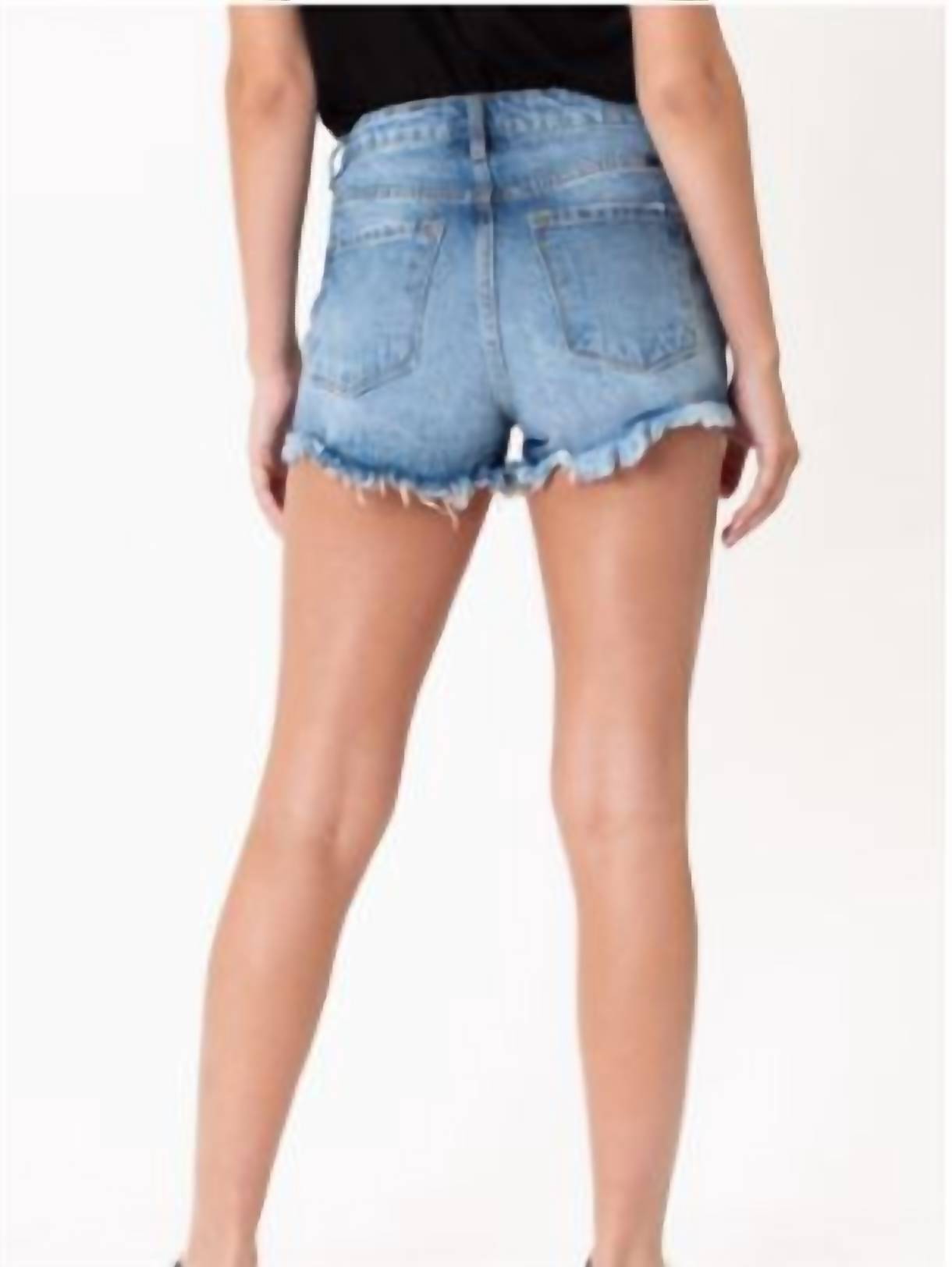 Pastel Thread Distressed Denim Shorts