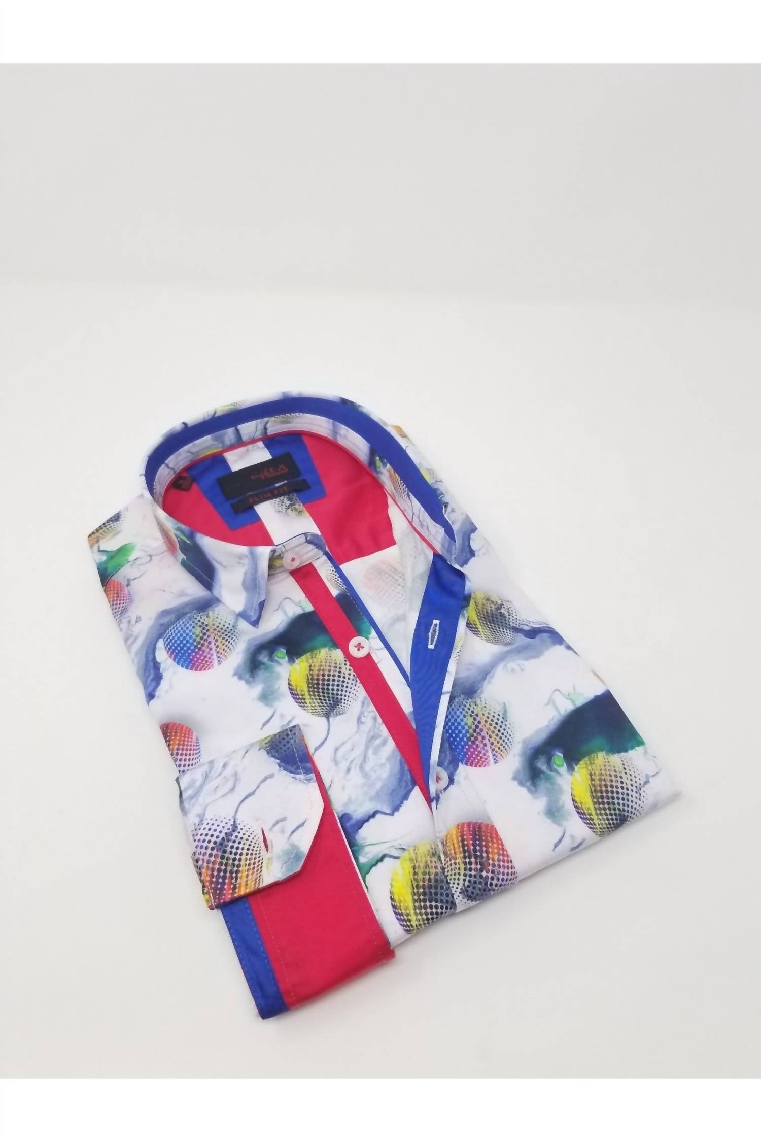 Eight X - Colorful Globes Button Down Shirt With Red Trim