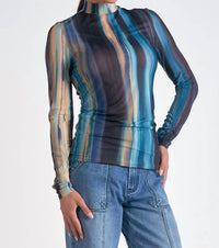 Elan - Watercolor Long Sleeve Mockneck Top