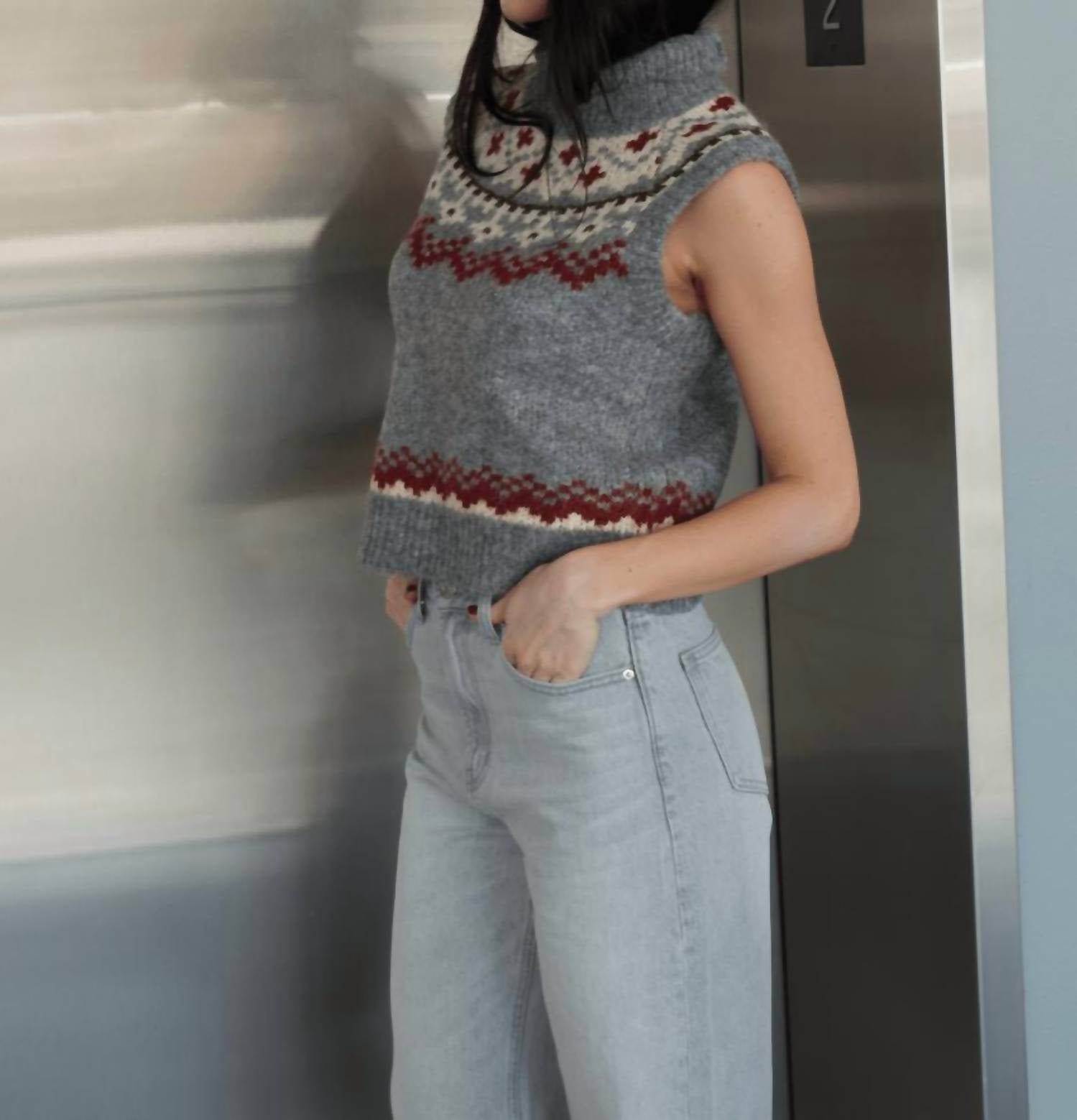line and dot Brennan Fair Isle Knit Sweater Vest in grey - women's jacket - view 4