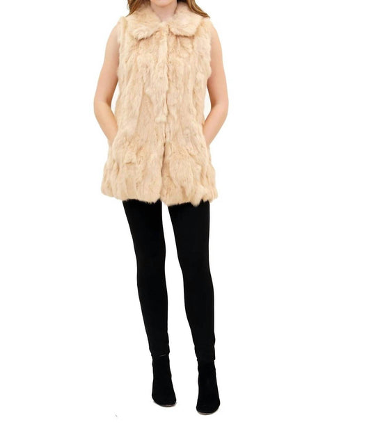 Faye Spread Collar Genuine Real Rabbit Fur Vest