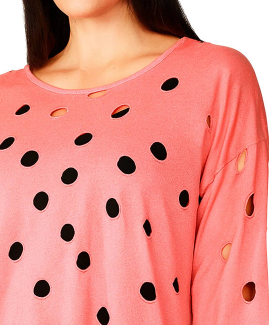 French Kyss - Solid Holey Crewneck Top