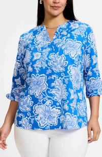 Foxcroft - Vena Floral Split Neck Cotton Shirt