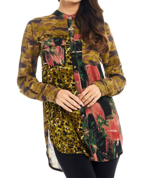 Faux Leopard Button Front Shirt