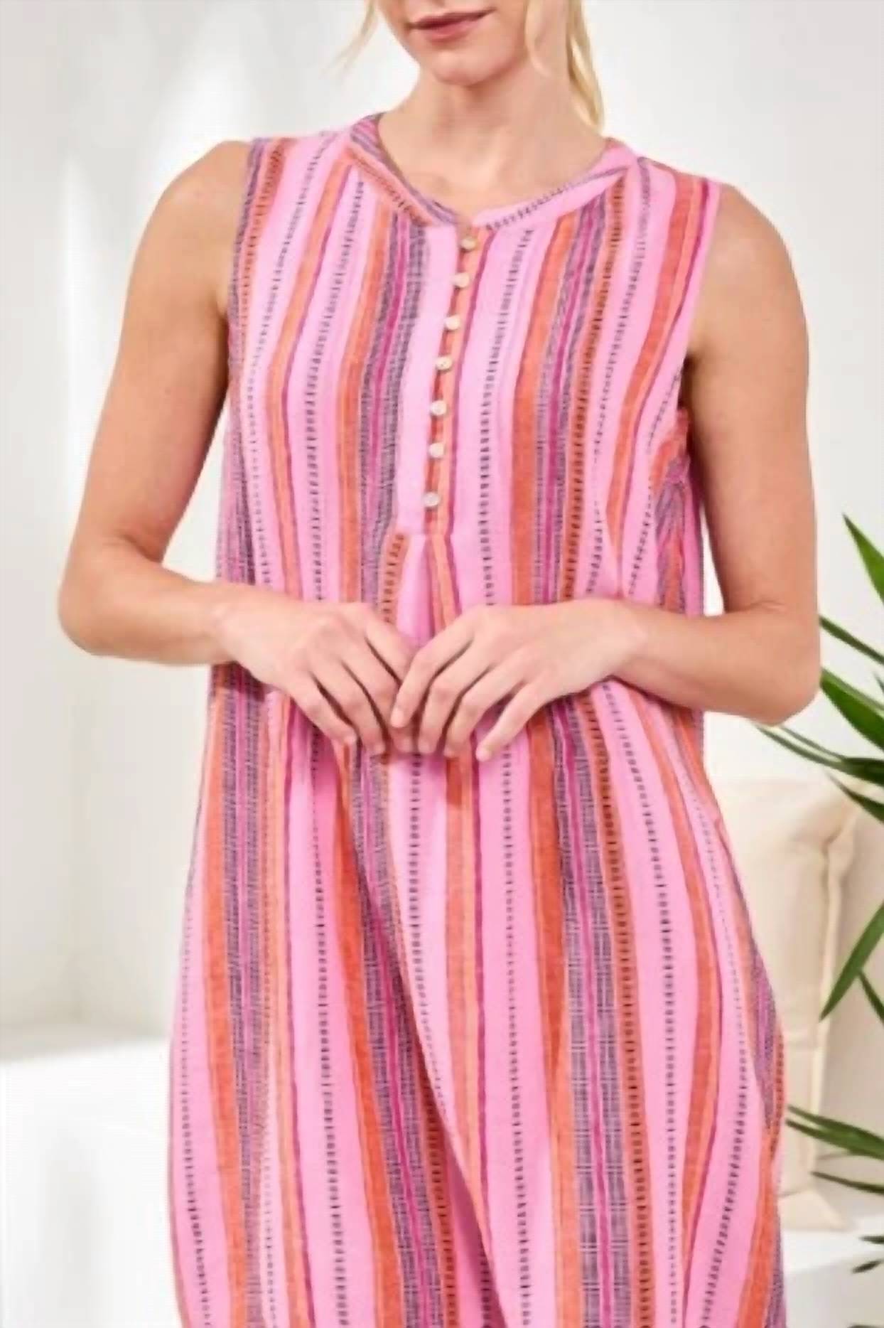 Tribal - Sleeveless Dress with PinTucks and Pockets