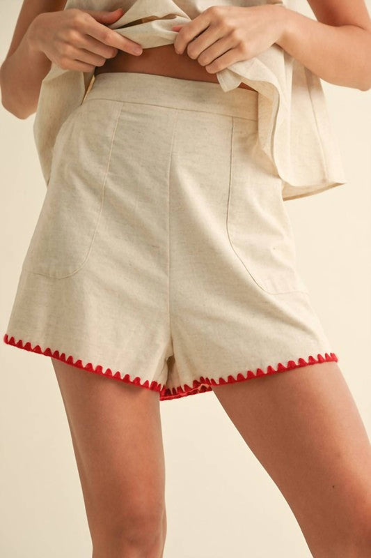 Miou Muse - Linen Shorts With Tape Detail