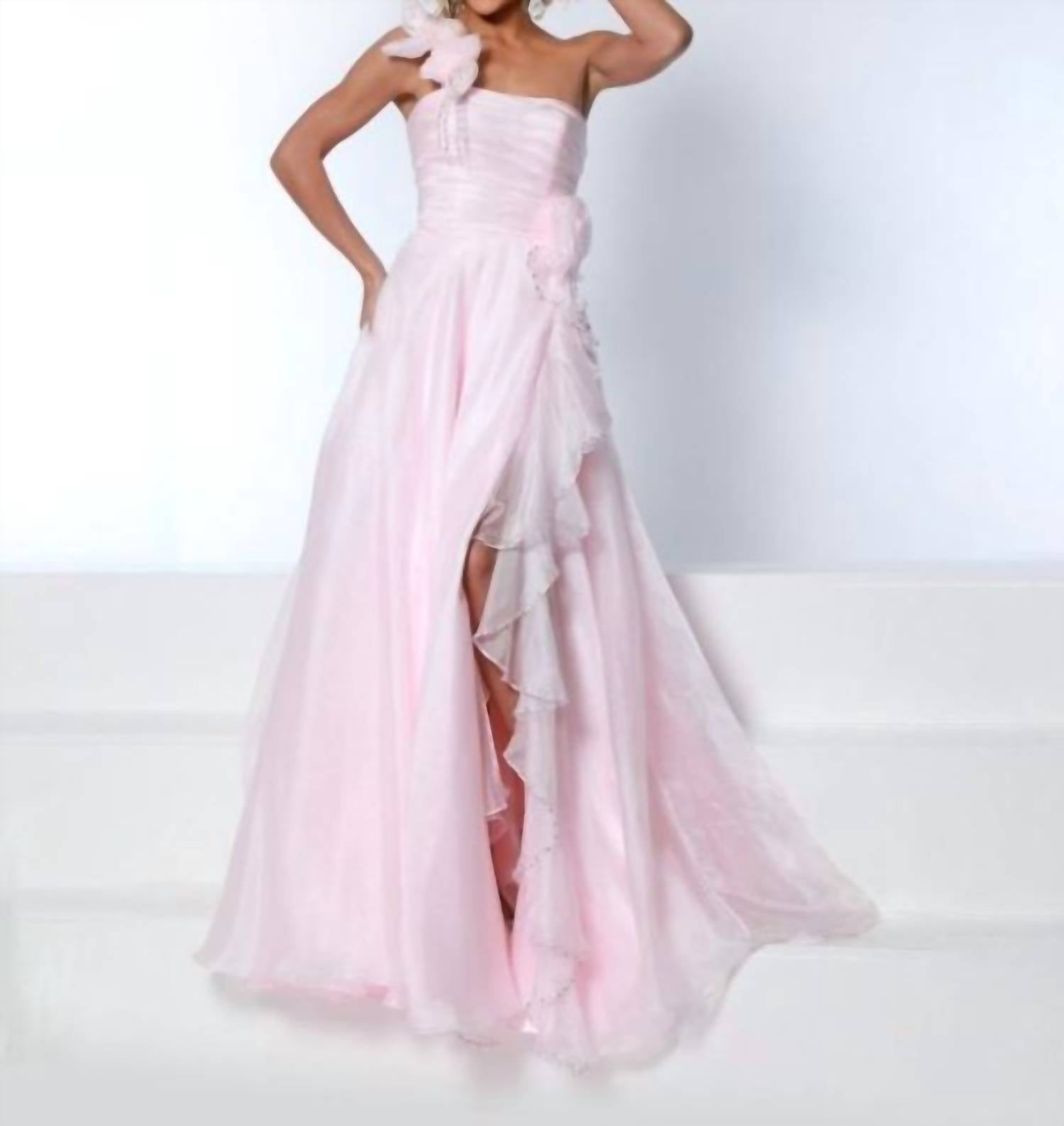Johnathan Kayne One Shoulder Floral Gown in baby pink - women's dress