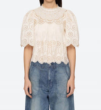 SEA Lainey Puff Sleeves Top in cream - women's blouse