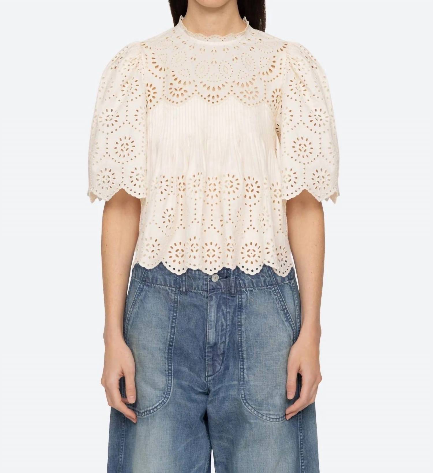 SEA Lainey Puff Sleeves Top in cream - women's blouse