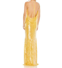 Mac Duggal - Sequined Cowl Neck High Slit Evening Gown