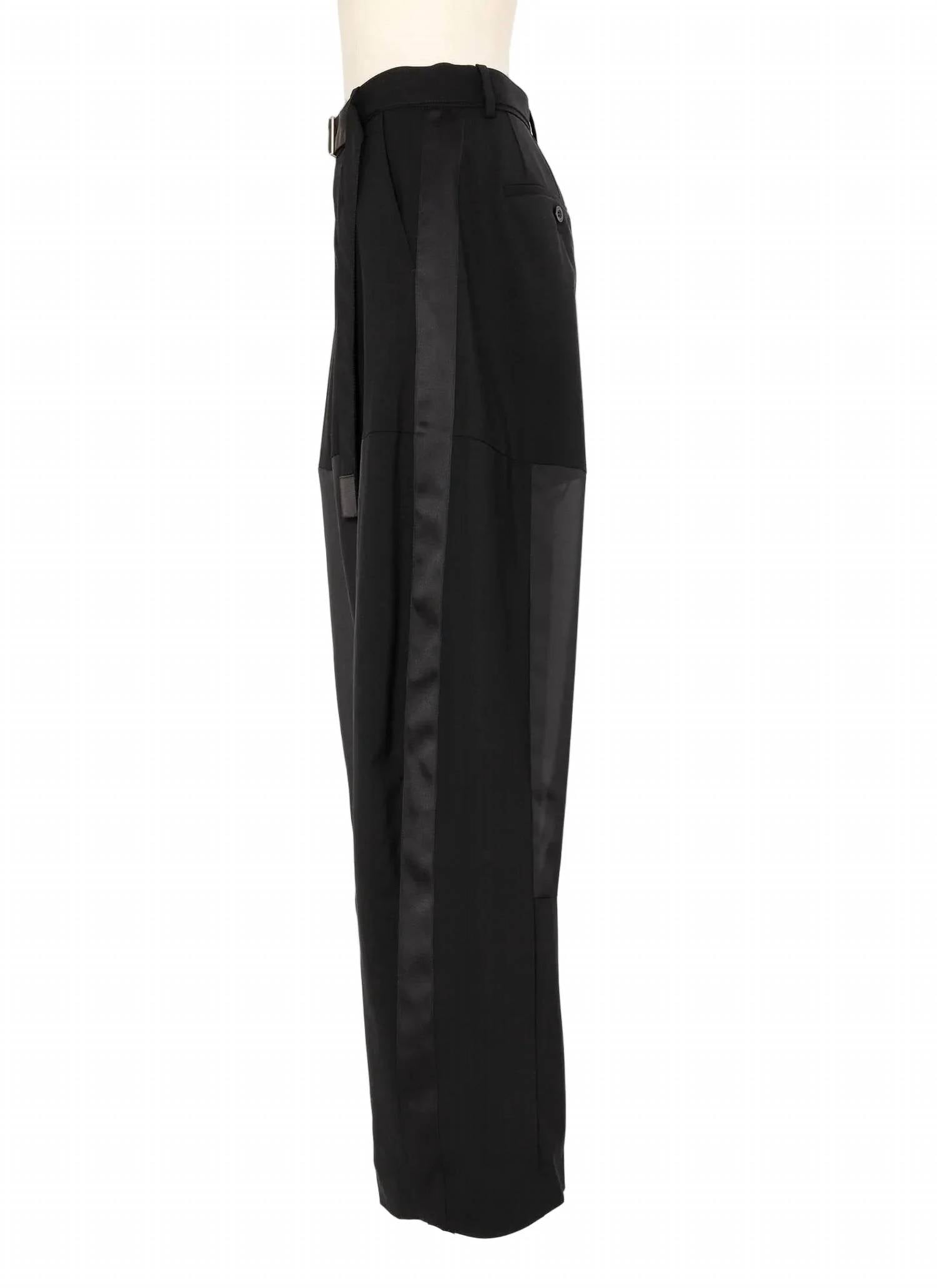 Sacai - Women's Belted Suiting Wool And Satin Barrel Pant
