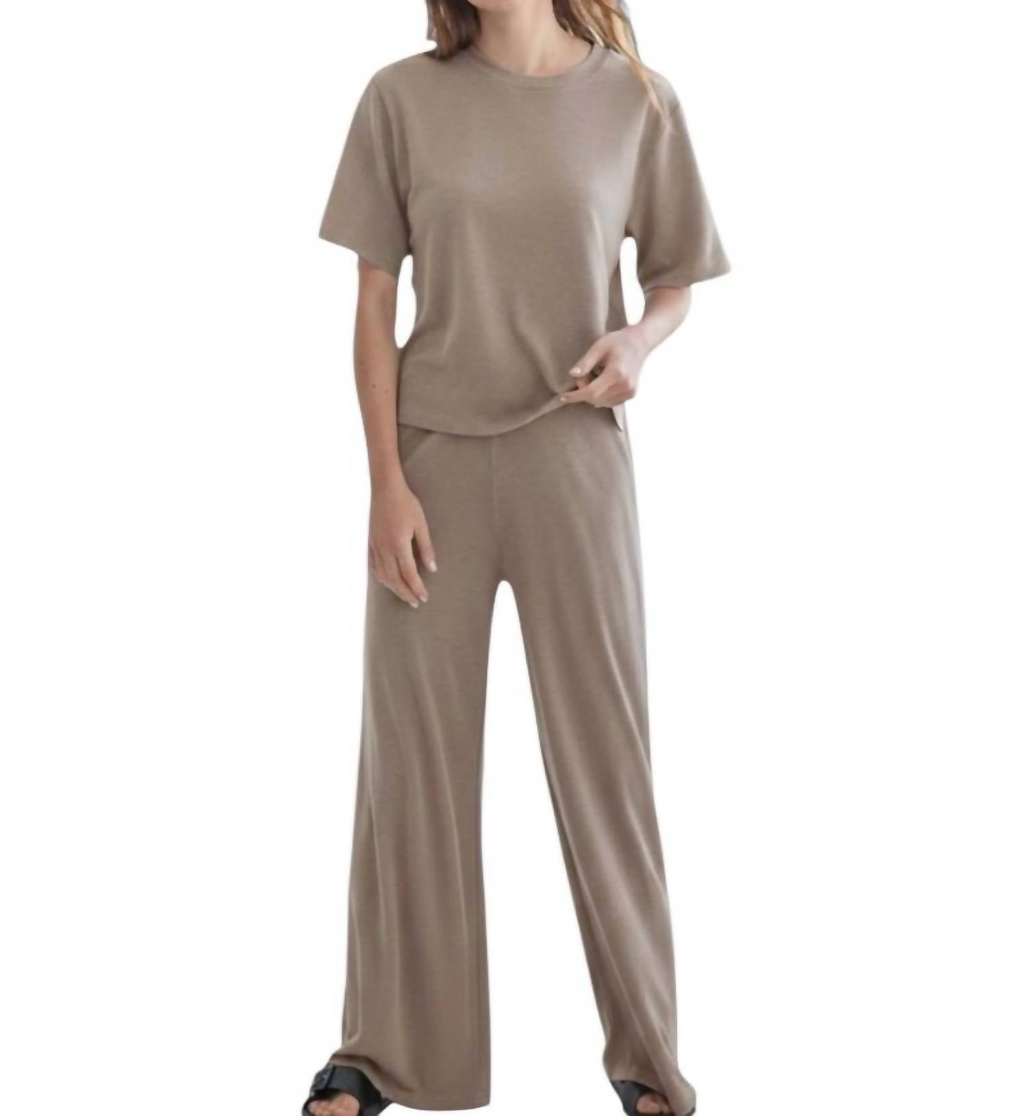Things Between Modal Oversized Tee Relaxed-fit Pants Lounge Set in light taupe - women's sleepwear