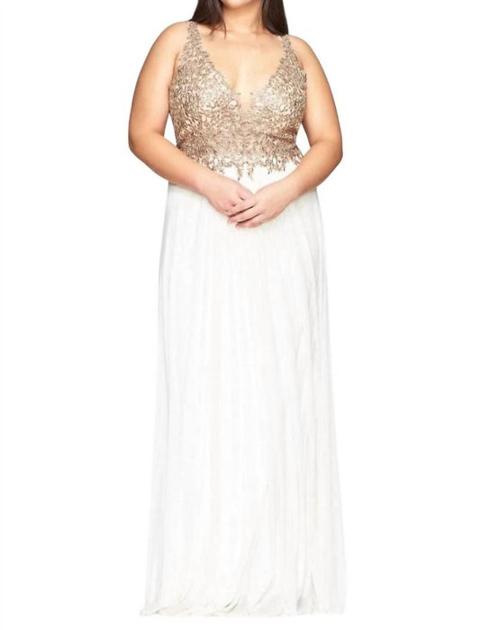 Faviana - Long Mesh V-neck Dress