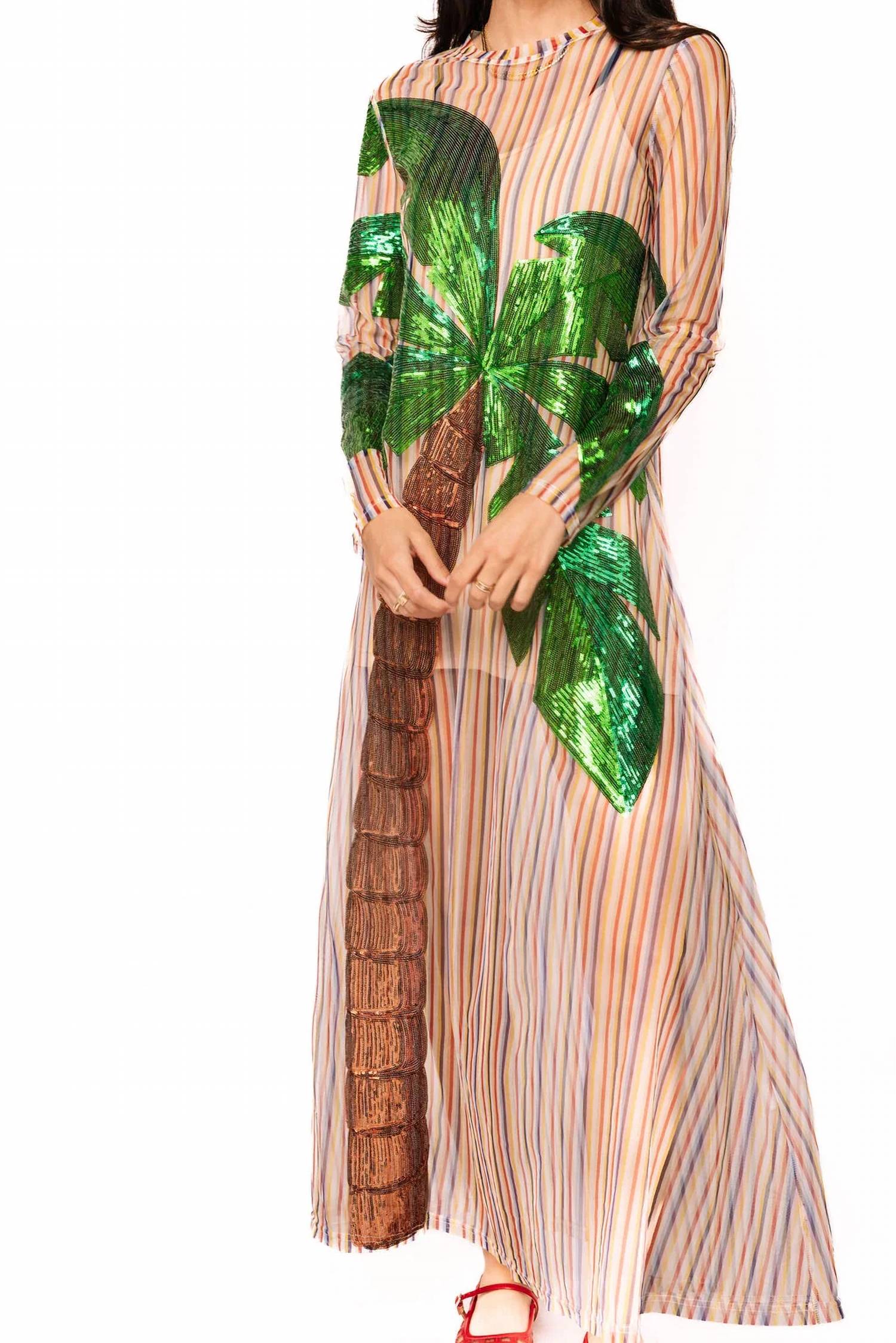 Queen Of Sparkles - Long Sleeve Palm Tree Sheer Coverup