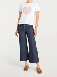 cinq a sept Rhinestone Doodle Heart Shrunken Tee in white bisou - women's t-shirt - view 4