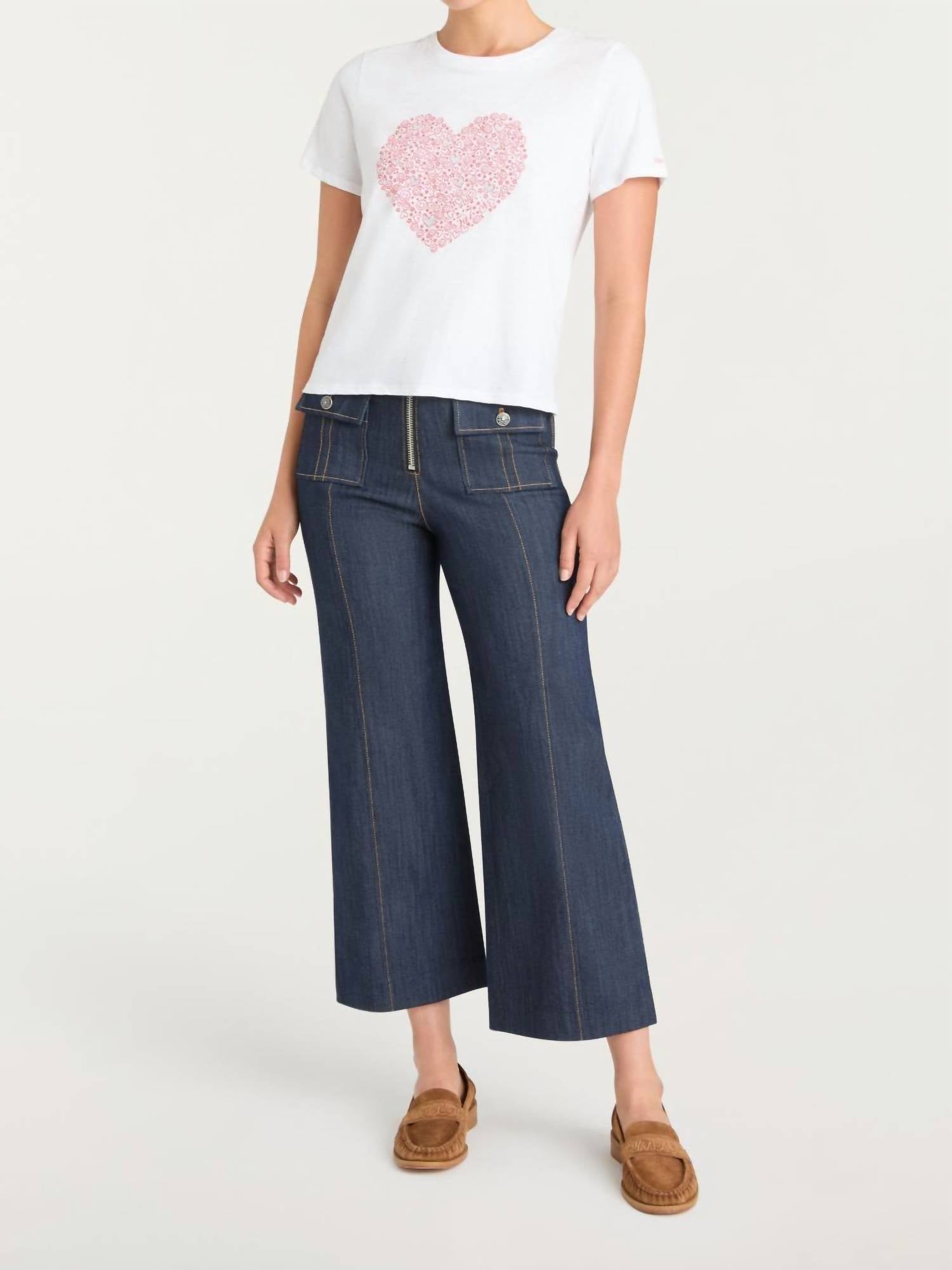 cinq a sept Rhinestone Doodle Heart Shrunken Tee in white bisou - women's t-shirt - view 4