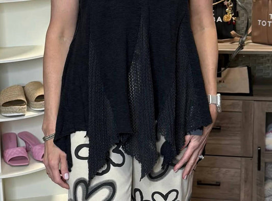 Pol - Textured Slub With Crochet Panel And Patch Tank Top