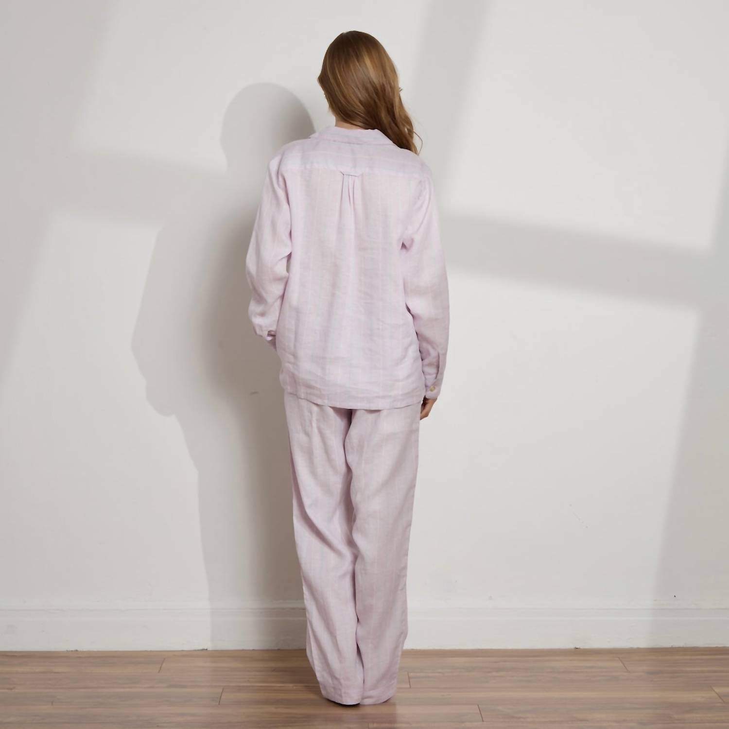 The Sleep Code - Women's Striped Linen Long Pj Set