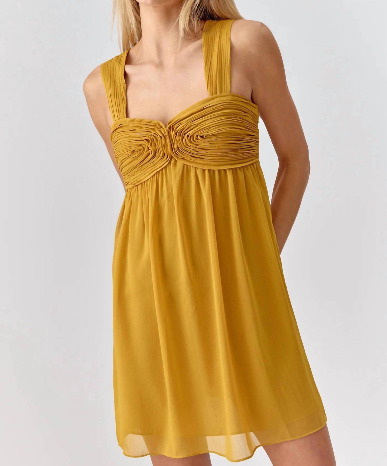 adelyn rae Ladella Rose Applique Chiffon Mini Dress in yellow - women's dress
