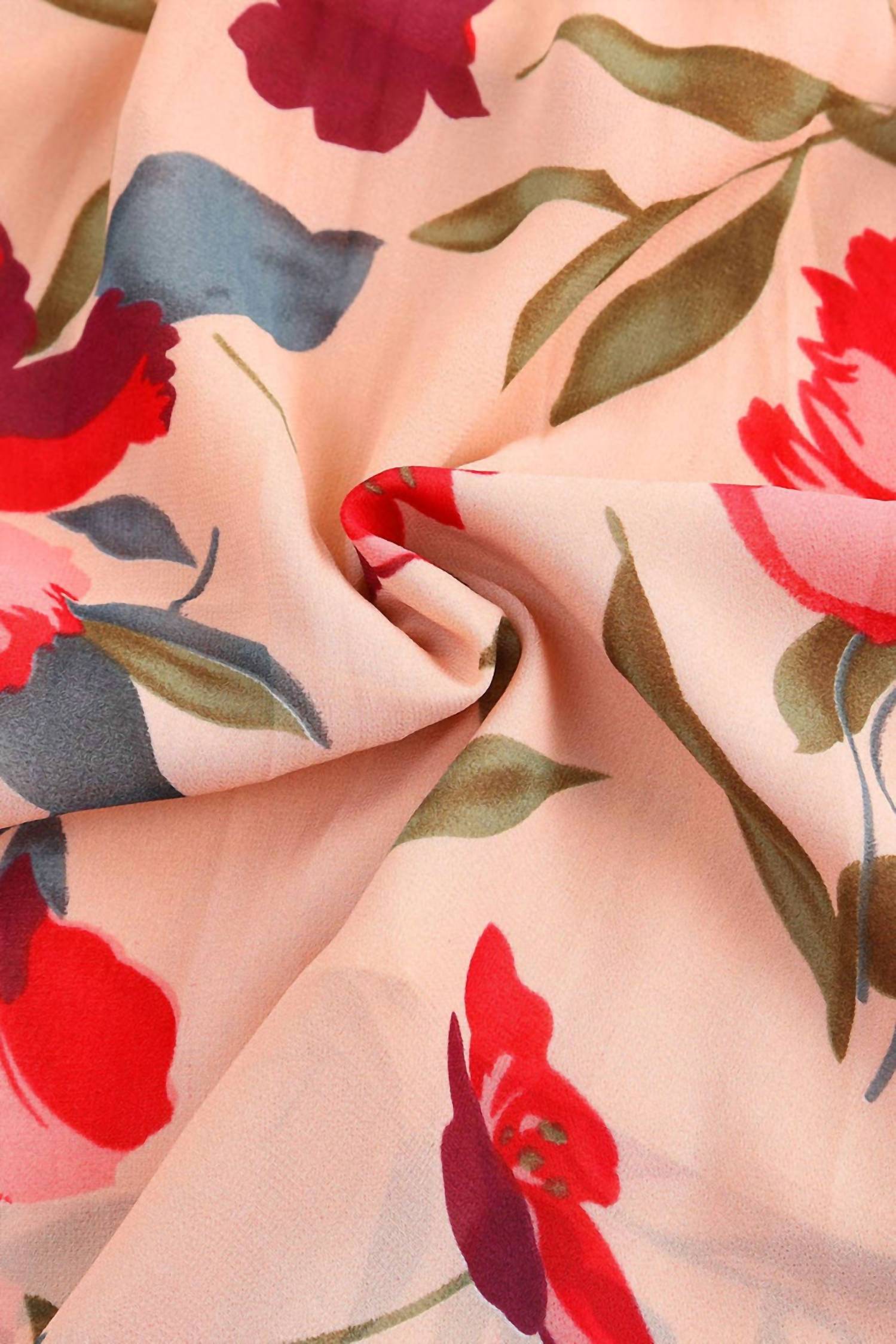 Shewin - Frilled Collar Long Sleeve Floral Dress